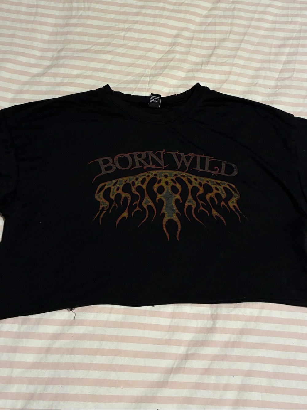 Forever 21 Black 'Born Wild' Graphic Crop Tee - Flame Print